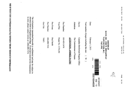 Canadian Patent Document 2724561. Prosecution-Amendment 20121201. Image 1 of 8