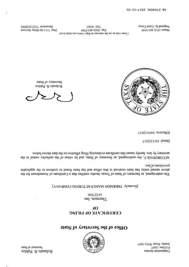 Document de brevet canadien 2724561. Cession 20161221. Image 2 de 3