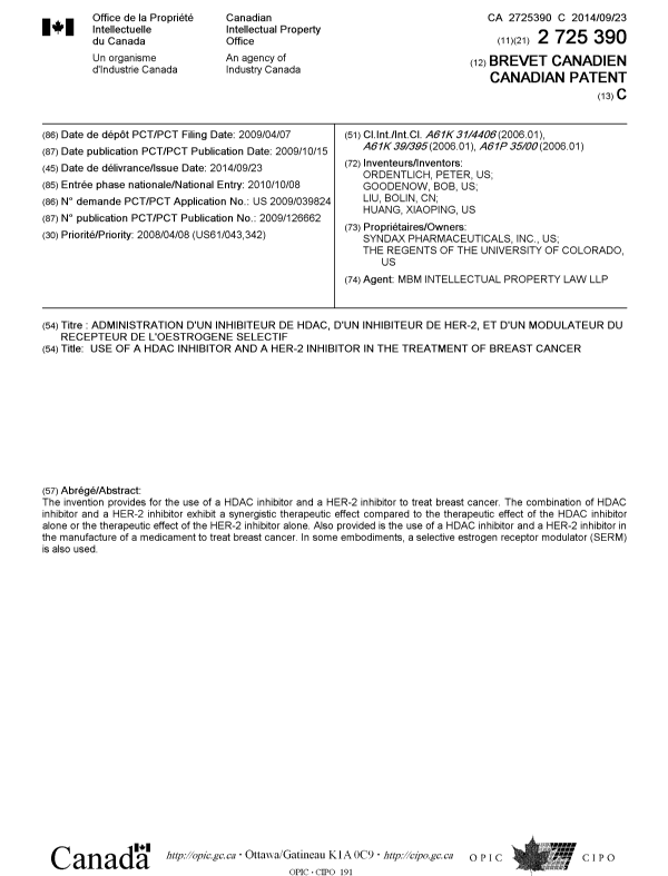 Patent Cover Page 1 1 Canadian Patents Database