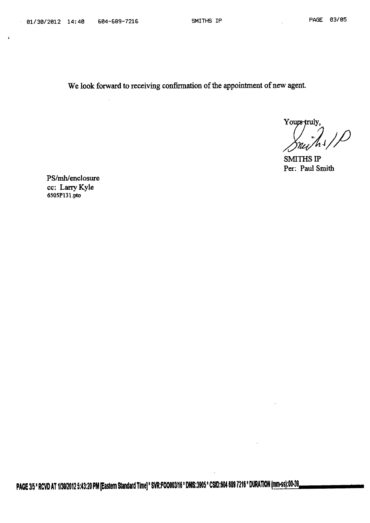 Document de brevet canadien 2725498. Correspondance 20111230. Image 2 de 5