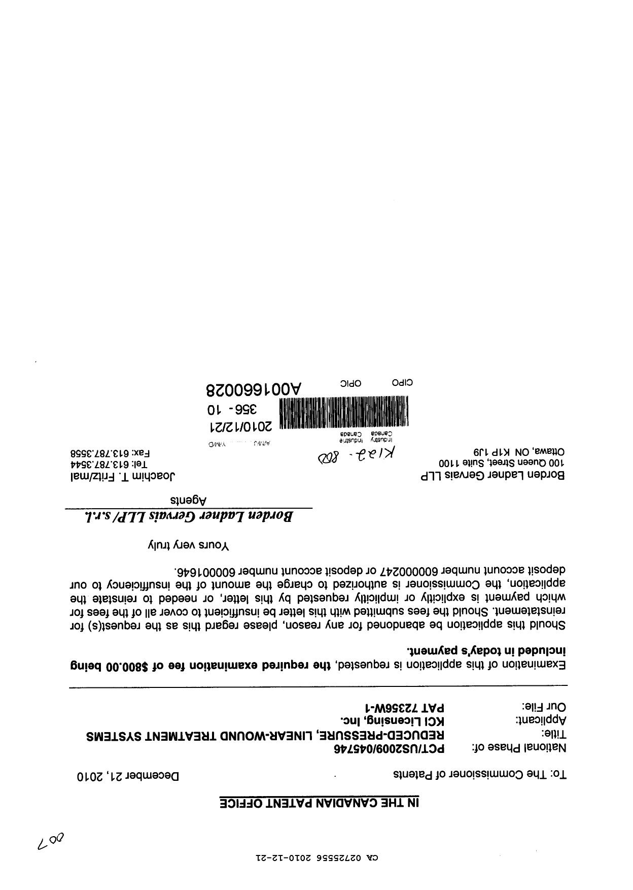 Canadian Patent Document 2725556. Prosecution-Amendment 20091221. Image 1 of 1