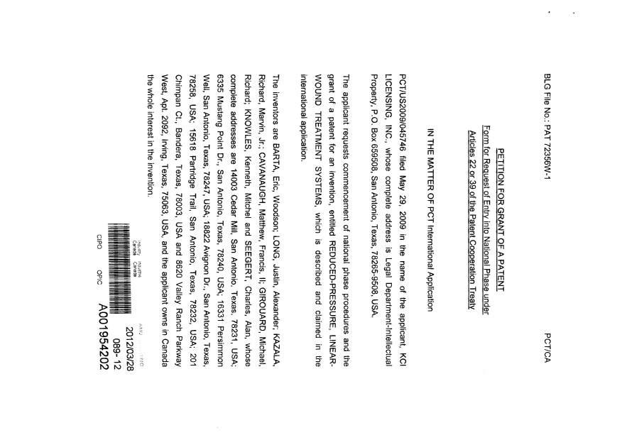 Document de brevet canadien 2725556. Cession 20101123. Image 2 de 4