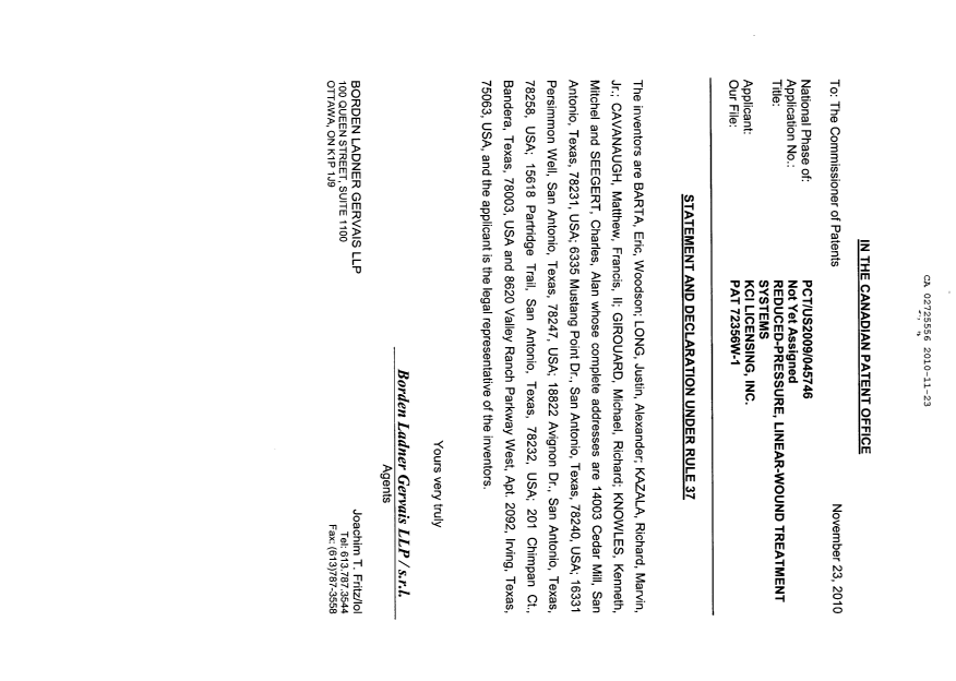 Document de brevet canadien 2725556. Cession 20101123. Image 4 de 4