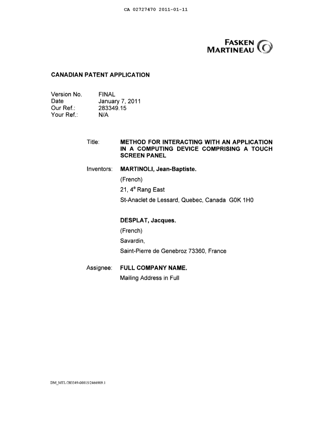 Canadian Patent Document 2727470. Assignment 20110111. Image 4 of 4