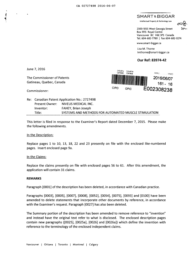 Document de brevet canadien 2727498. Poursuite-Amendment 20151207. Image 1 de 25