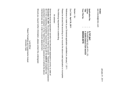 Document de brevet canadien 2727641. Correspondance 20101231. Image 1 de 1