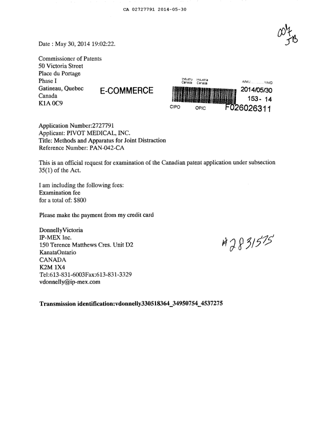 Document de brevet canadien 2727791. Poursuite-Amendment 20140530. Image 1 de 1