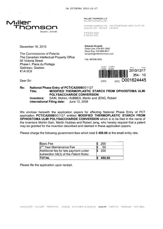 Document de brevet canadien 2728384. Cession 20101217. Image 1 de 4