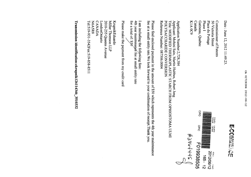 Document de brevet canadien 2728384. Taxes 20120612. Image 1 de 1