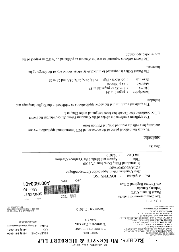 Document de brevet canadien 2728497. Cession 20091217. Image 1 de 4