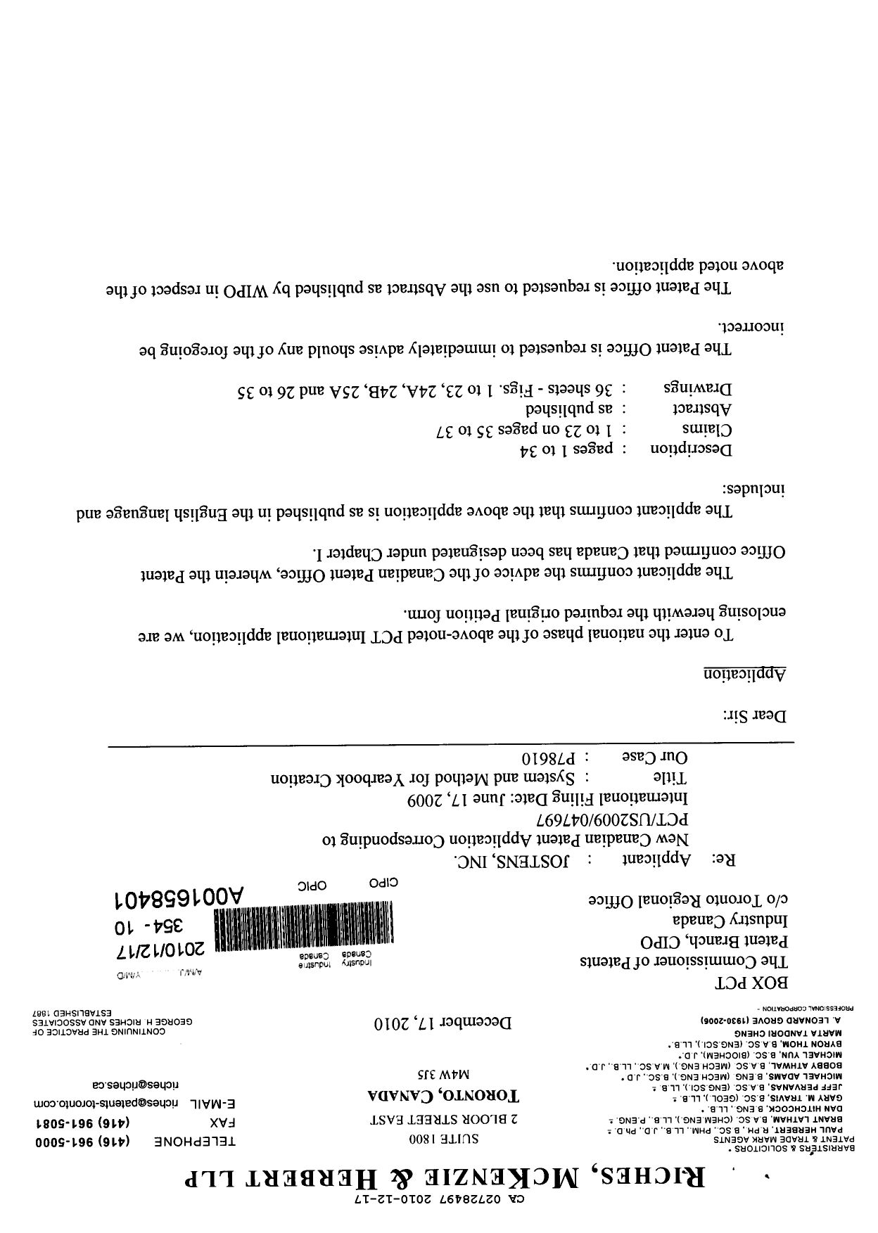 Canadian Patent Document 2728497. Assignment 20091217. Image 1 of 4