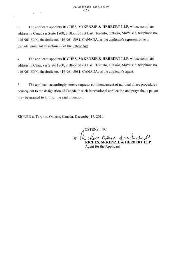 Document de brevet canadien 2728497. Cession 20091217. Image 4 de 4