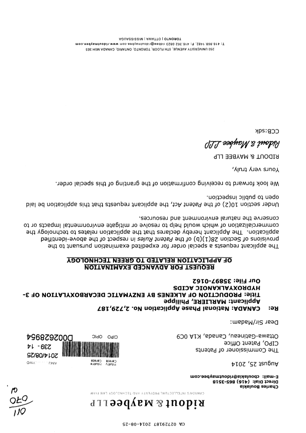 Canadian Patent Document 2729187. Prosecution-Amendment 20131225. Image 1 of 1