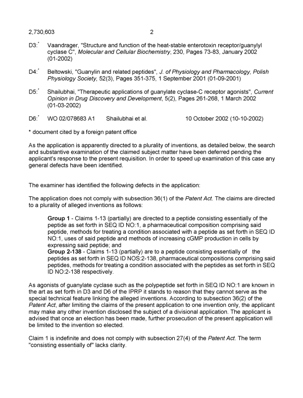 Document de brevet canadien 2730603. Demande d'examen 20151014. Image 2 de 5