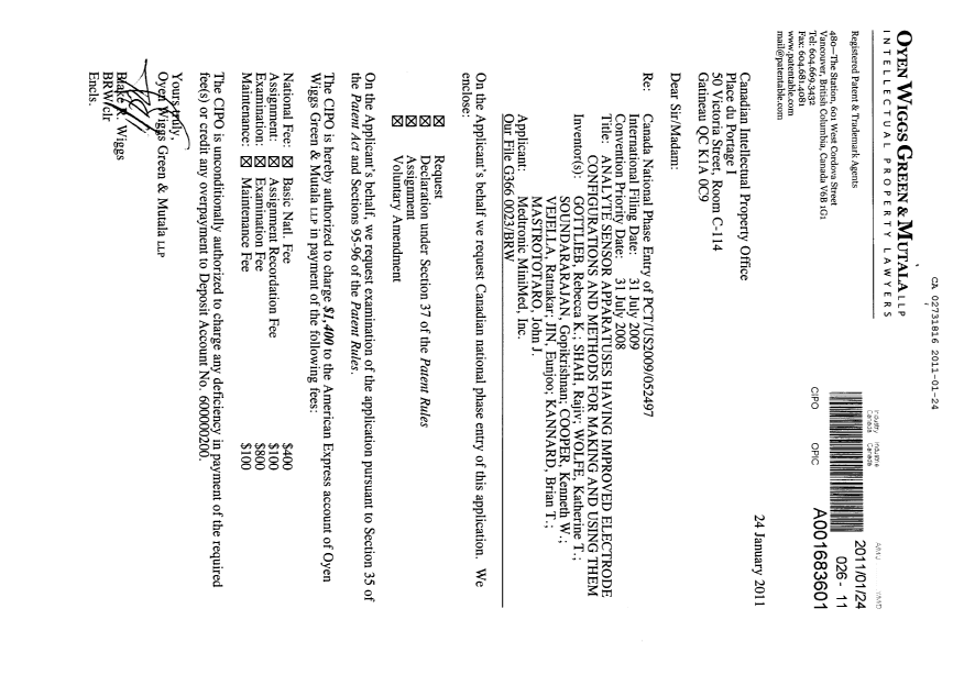 Document de brevet canadien 2731816. Cession 20110124. Image 1 de 12
