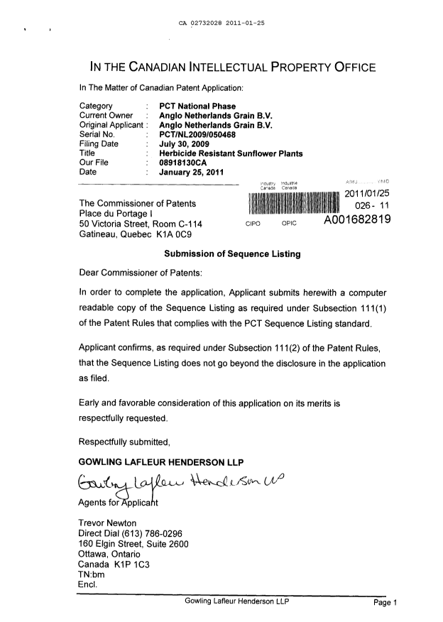 Document de brevet canadien 2732028. Poursuite-Amendment 20110125. Image 2 de 2