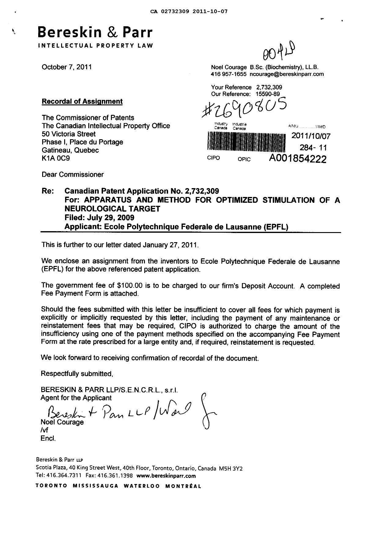 Document de brevet canadien 2732309. Cession 20111007. Image 1 de 2
