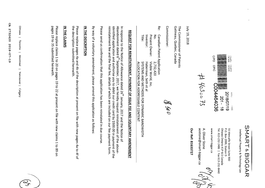 Canadian Patent Document 2732420. Final Fee 20180719. Image 1 of 25