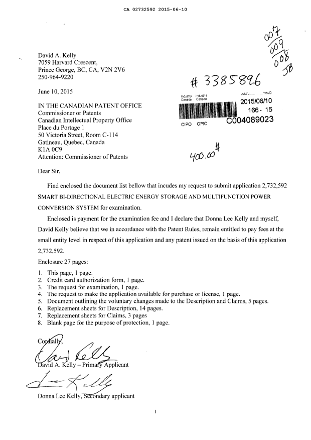 Document de brevet canadien 2732592. Modification 20150610. Image 1 de 2