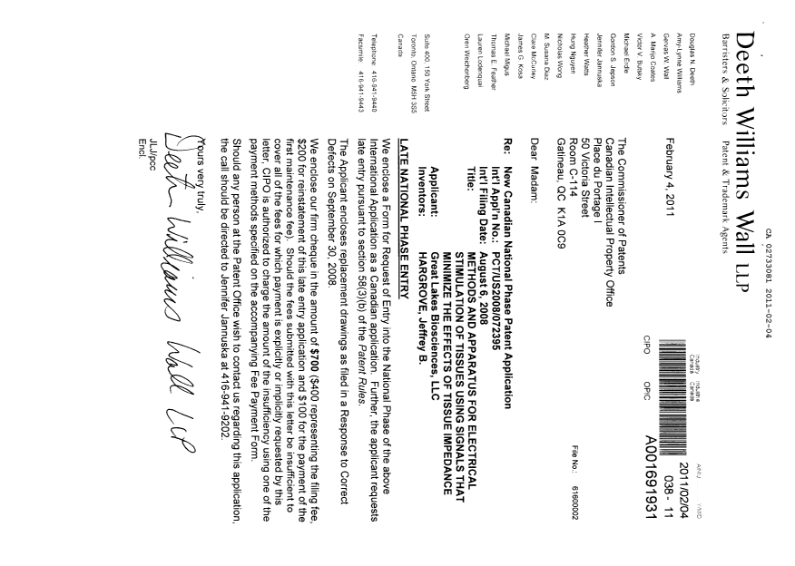 Document de brevet canadien 2733081. Cession 20110204. Image 1 de 3