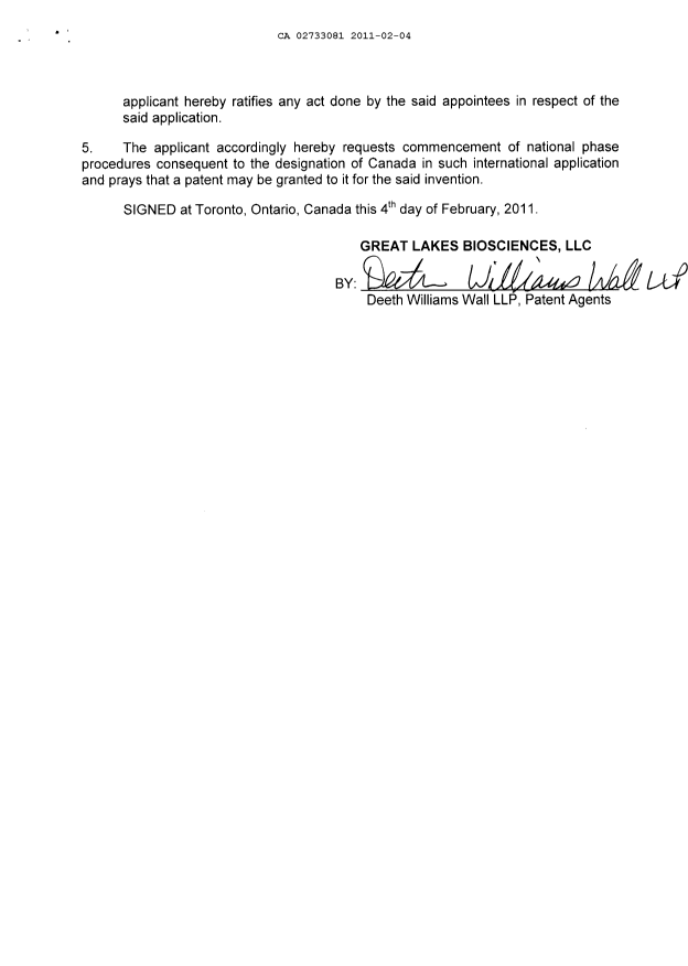 Document de brevet canadien 2733081. Cession 20110204. Image 3 de 3