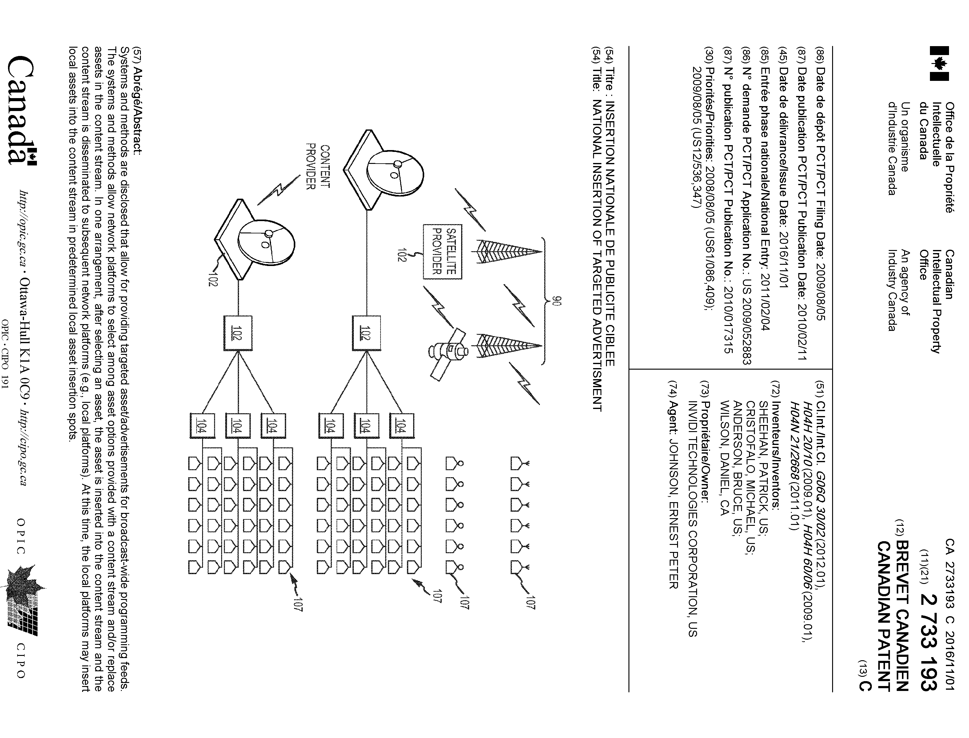 Canadian Patent Document 2733193. Cover Page 20151212. Image 1 of 1