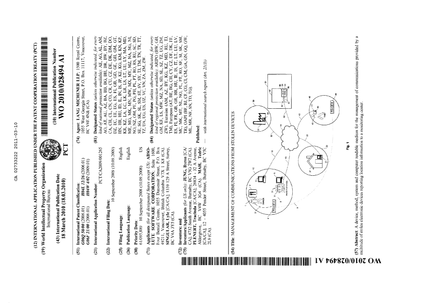 Canadian Patent Document 2733222. PCT 20101210. Image 1 of 9
