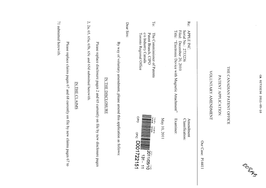 Canadian Patent Document 2733236. Prosecution-Amendment 20101210. Image 1 of 16