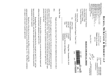 Document de brevet canadien 2733236. Correspondance 20101230. Image 1 de 5