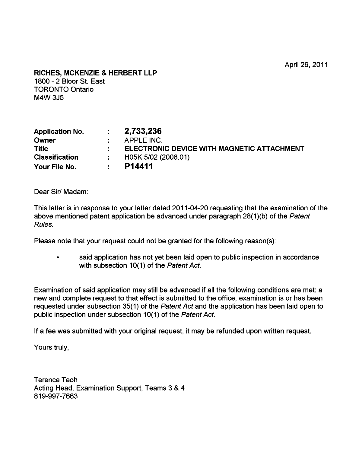 Canadian Patent Document 2733236. Prosecution-Amendment 20110429. Image 1 of 1