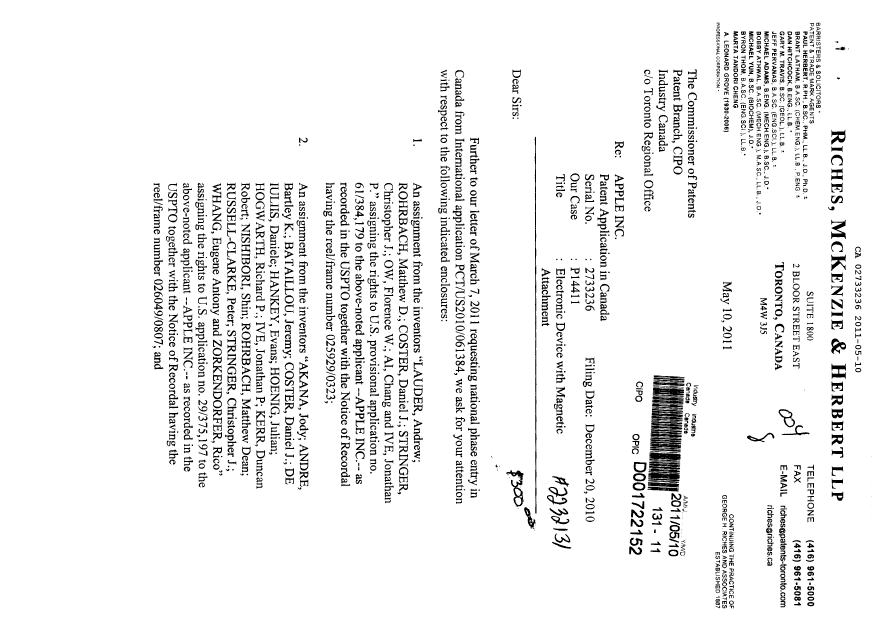 Document de brevet canadien 2733236. Cession 20110510. Image 1 de 25