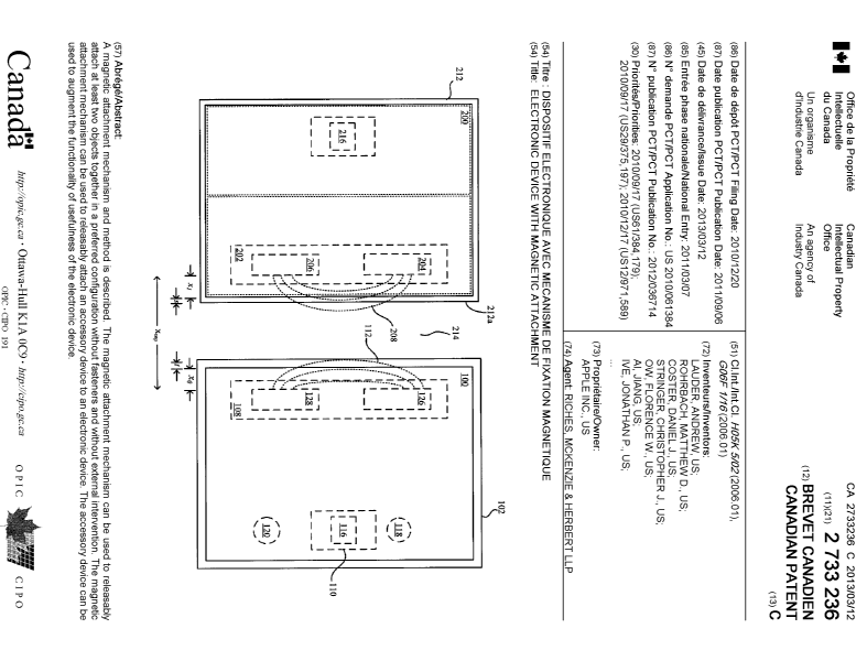 Canadian Patent Document 2733236. Cover Page 20130214. Image 1 of 2