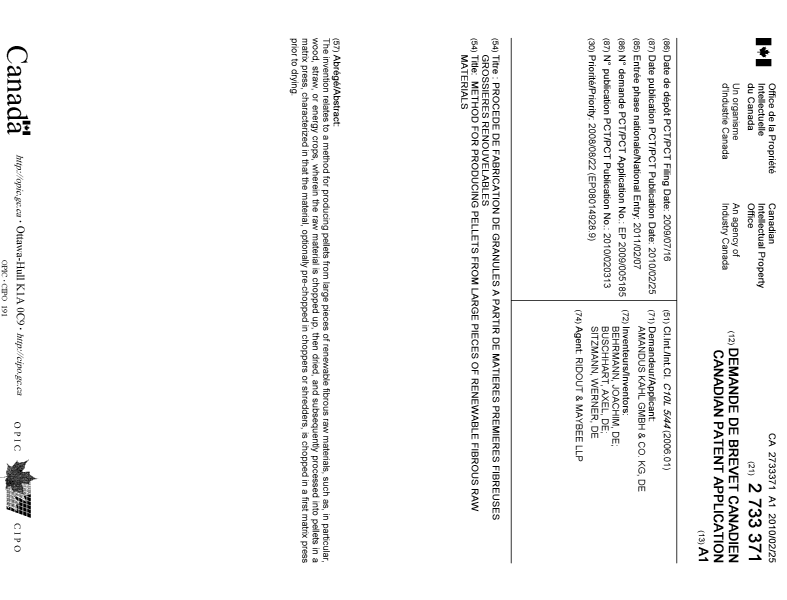 Document de brevet canadien 2733371. Page couverture 20110407. Image 1 de 1
