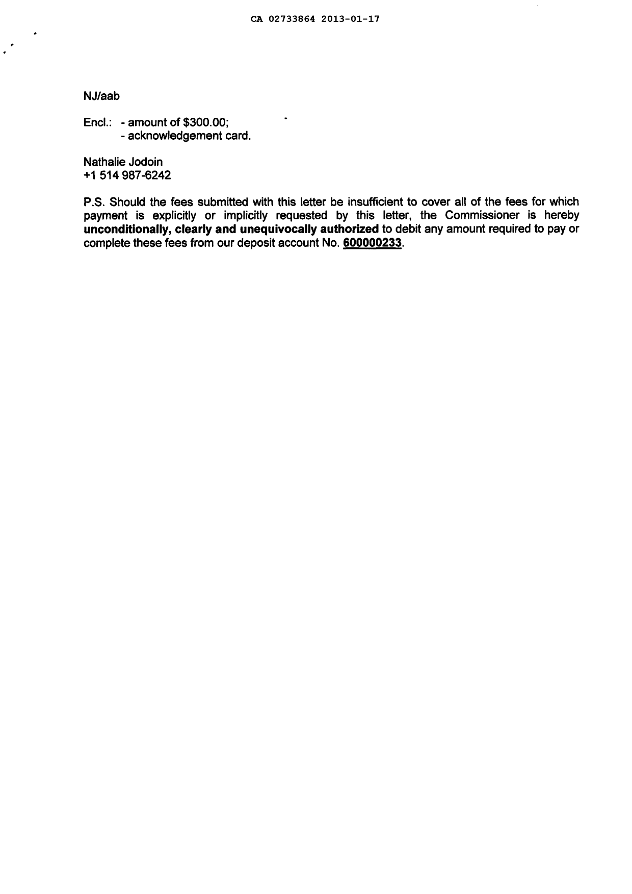 Canadian Patent Document 2733864. Correspondence 20121217. Image 2 of 2