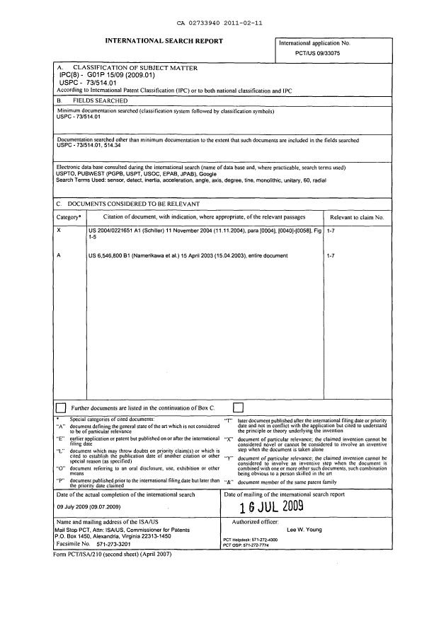 Canadian Patent Document 2733940. PCT 20110211. Image 1 of 6