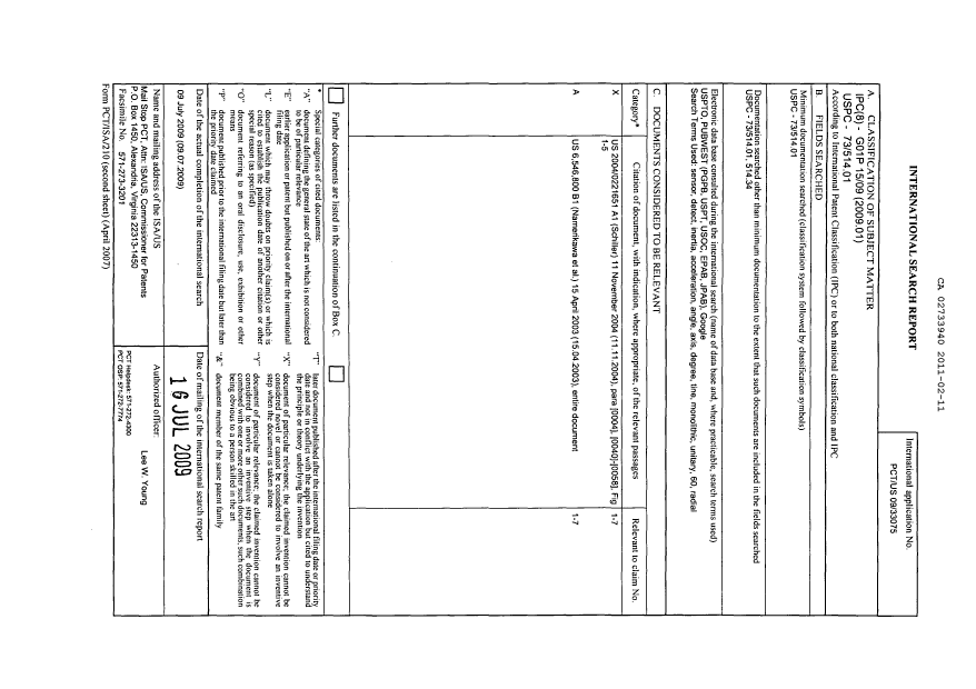 Document de brevet canadien 2733940. PCT 20110211. Image 1 de 6