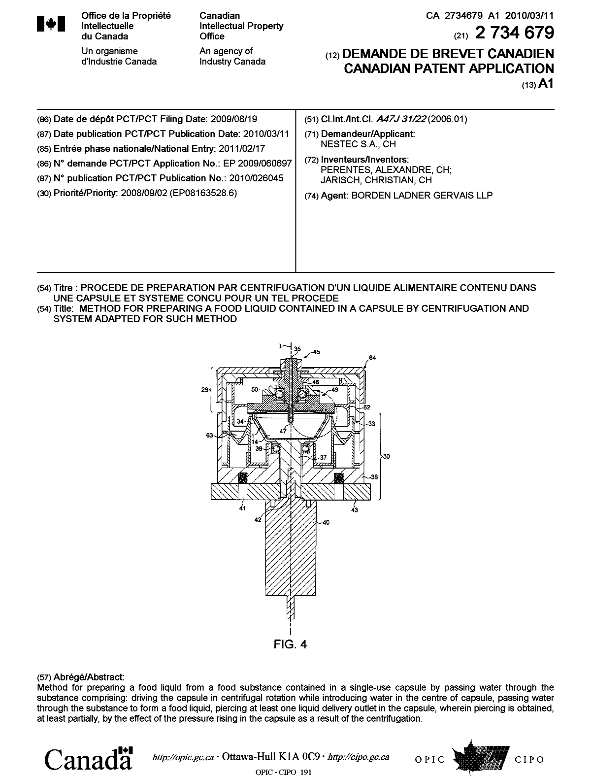 Document de brevet canadien 2734679. Page couverture 20110419. Image 1 de 1