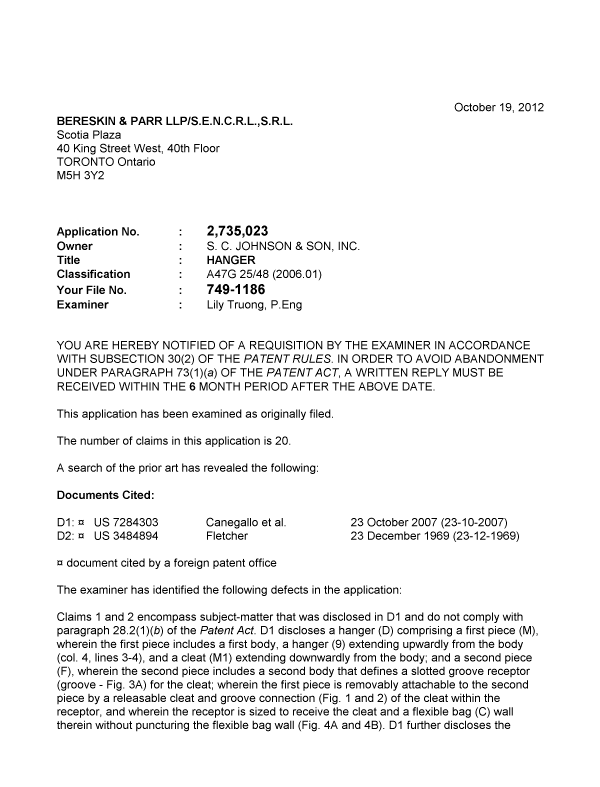 Canadian Patent Document 2735023. Prosecution-Amendment 20121019. Image 1 of 3