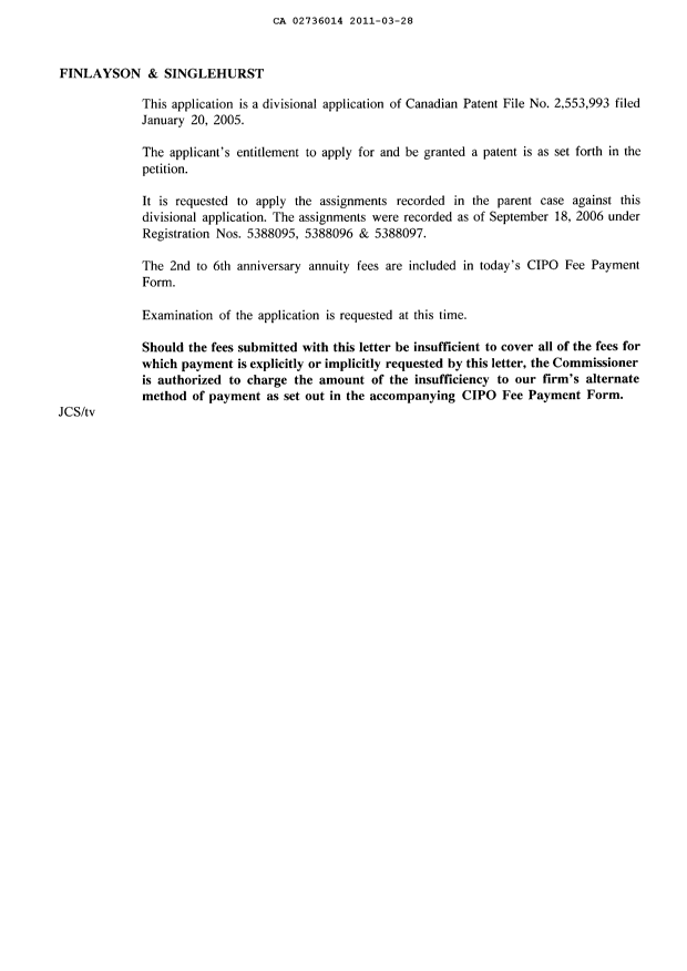 Document de brevet canadien 2736014. Cession 20110328. Image 2 de 23