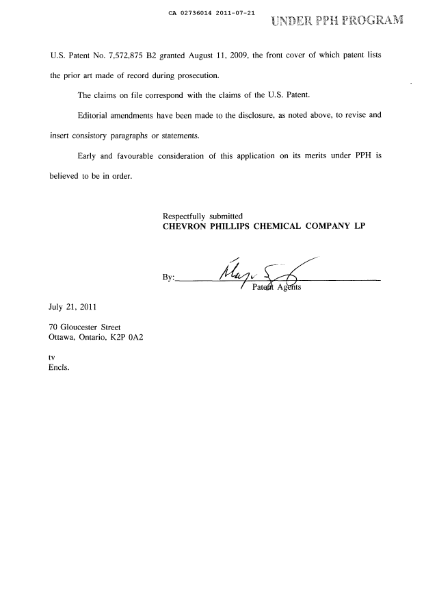 Document de brevet canadien 2736014. Poursuite-Amendment 20110721. Image 2 de 6