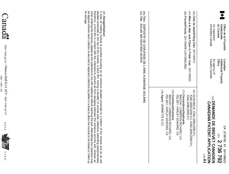 Canadian Patent Document 2736792. Cover Page 20110606. Image 1 of 1