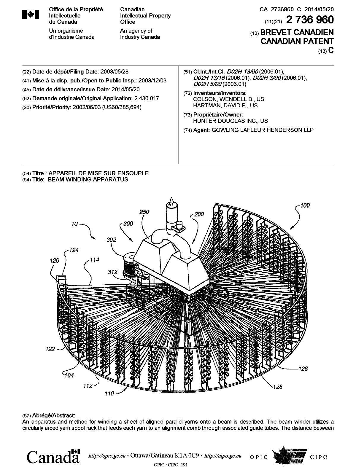 Document de brevet canadien 2736960. Page couverture 20140425. Image 1 de 2