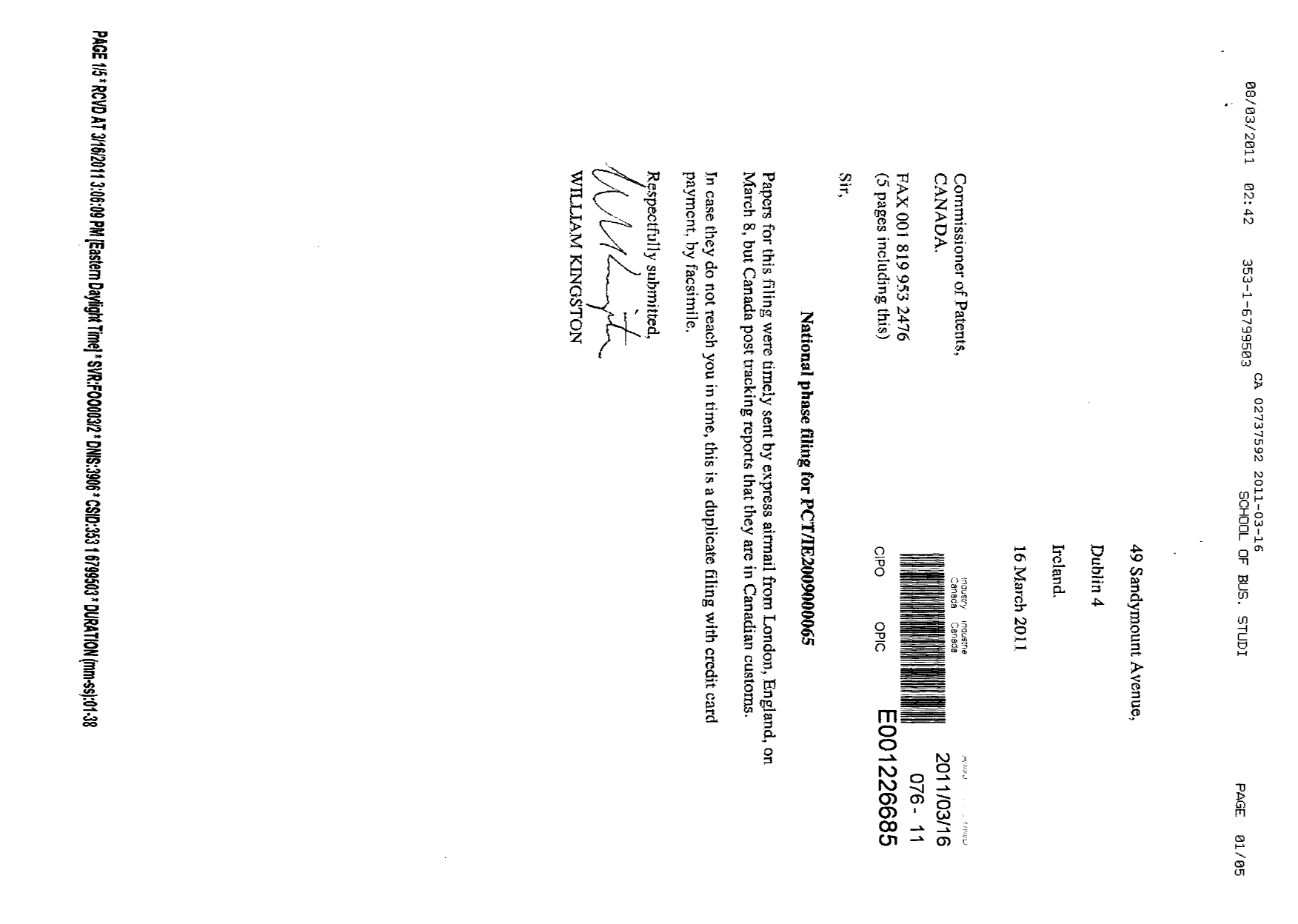 Canadian Patent Document 2737592. Assignment 20110316. Image 1 of 3