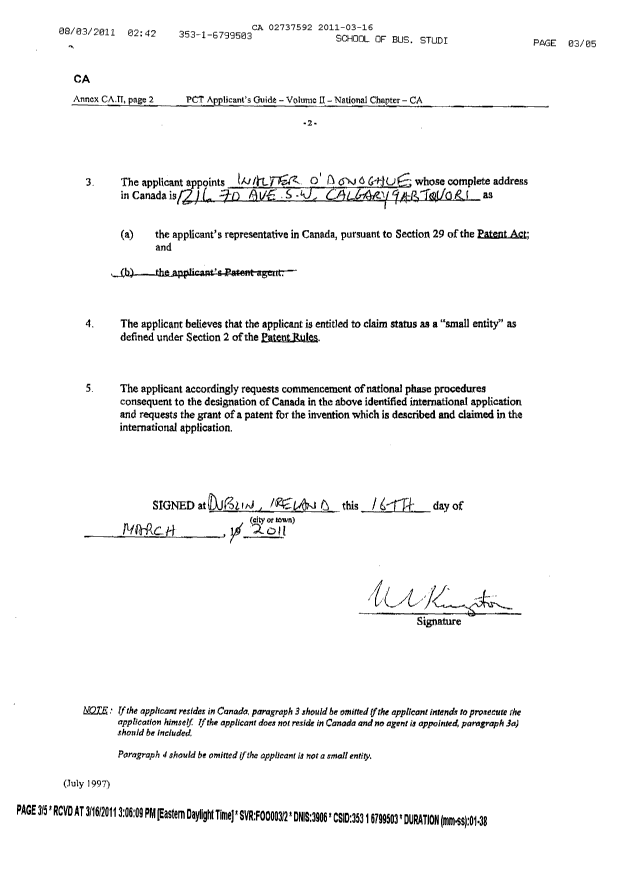 Document de brevet canadien 2737592. Cession 20110316. Image 3 de 3