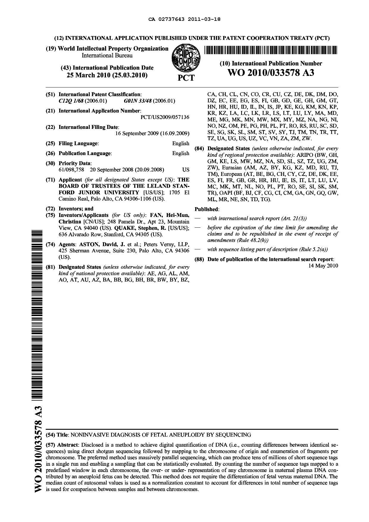 Document de brevet canadien 2737643. Abrégé 20110318. Image 1 de 1