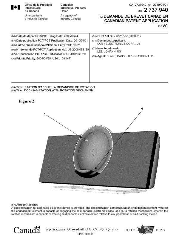 Document de brevet canadien 2737940. Page couverture 20110520. Image 1 de 1
