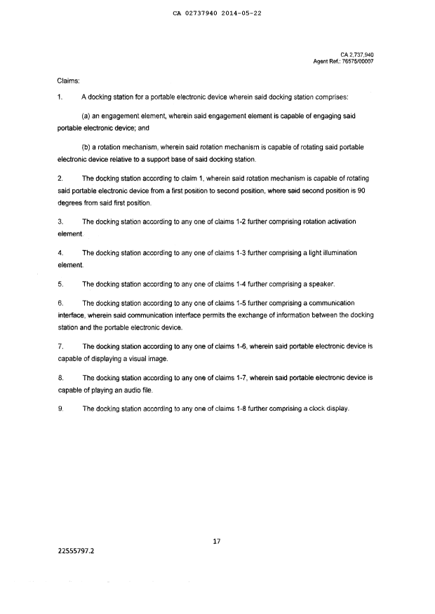 Document de brevet canadien 2737940. Revendications 20140522. Image 1 de 1