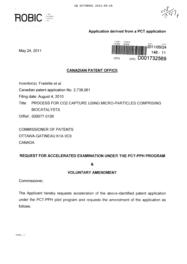 Document de brevet canadien 2738061. Poursuite-Amendment 20110524. Image 1 de 15