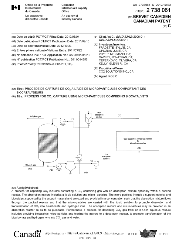 Document de brevet canadien 2738061. Page couverture 20121003. Image 1 de 1