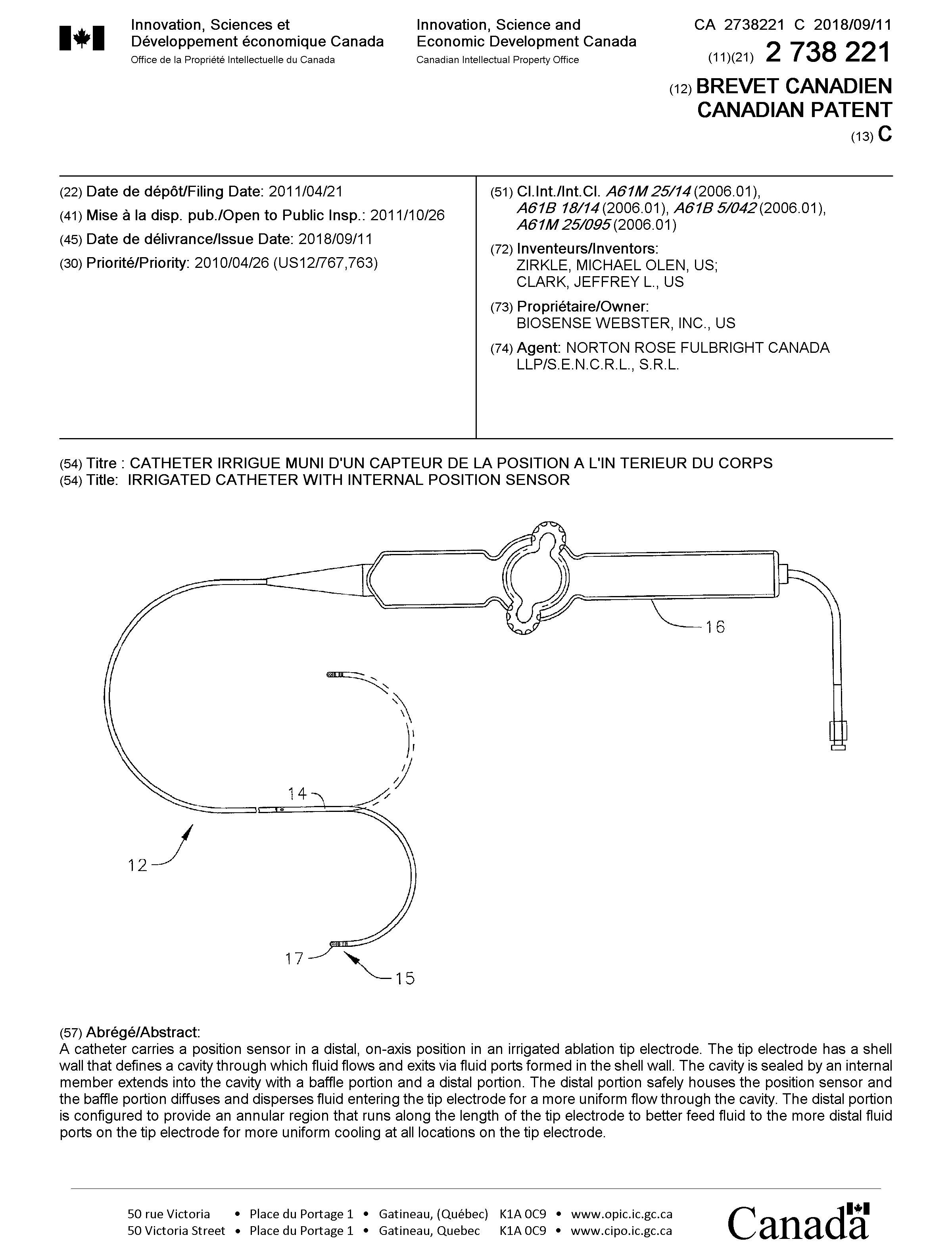Canadian Patent Document 2738221. Cover Page 20180827. Image 1 of 1
